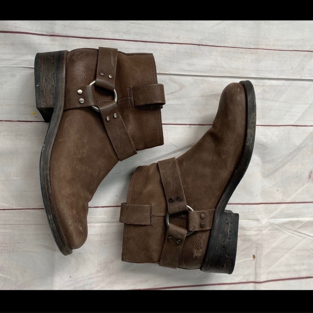 Allsaints Obert Moto Harness Boots. Brown distressed leather Size 8.5